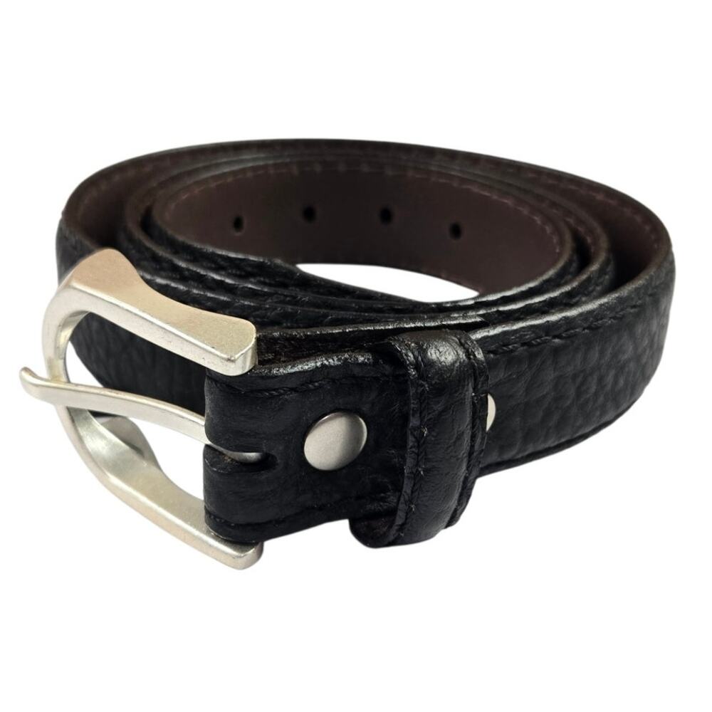 Vintage Bison American Bison Leather Belt Size 42 Black Made in USA Pinnacle